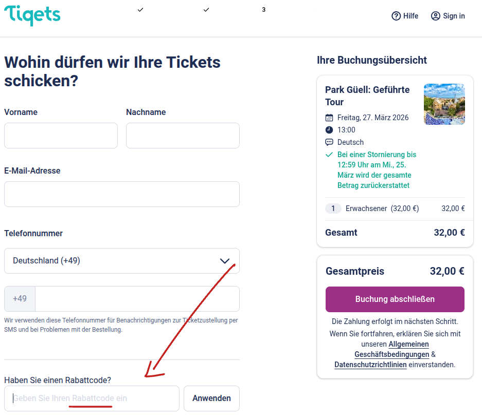 Rabattcode einlöösen