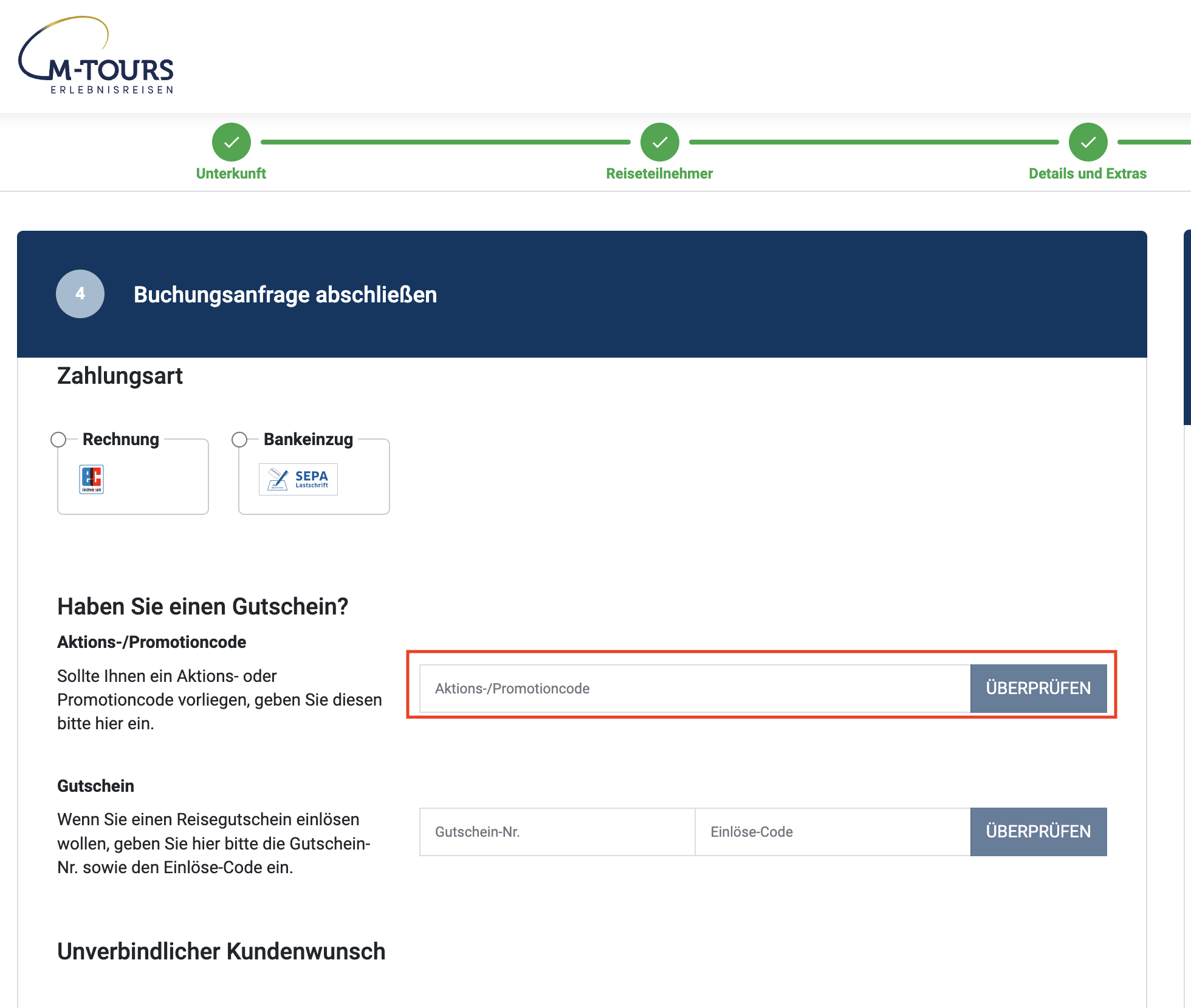 M-Tours Gutschein einlösen