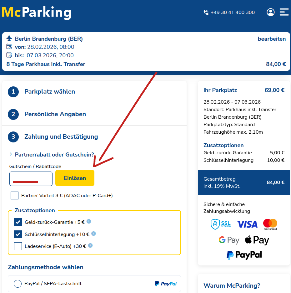 McParking Gutscheincode einlösen