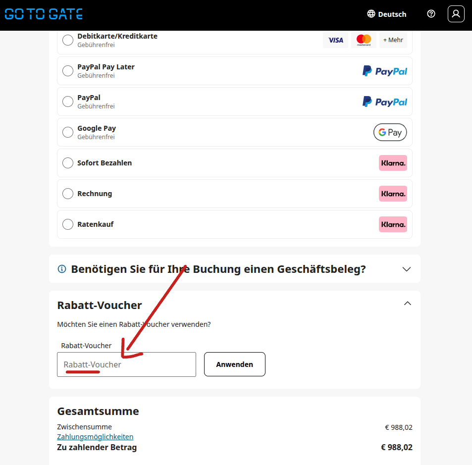 Rabattcode einlösen