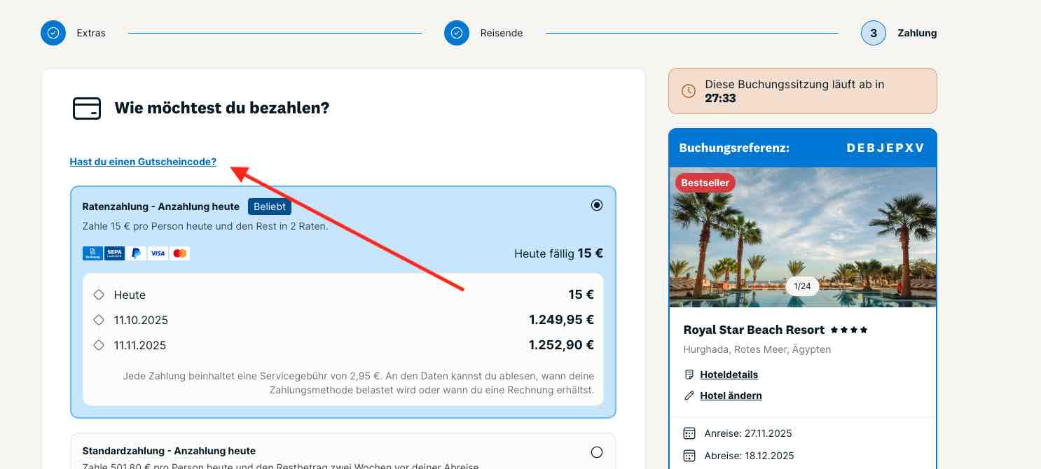 Gutschein Eingabefeld öffnen