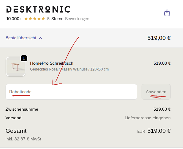 Rabattcode bei Desktronic einlösen