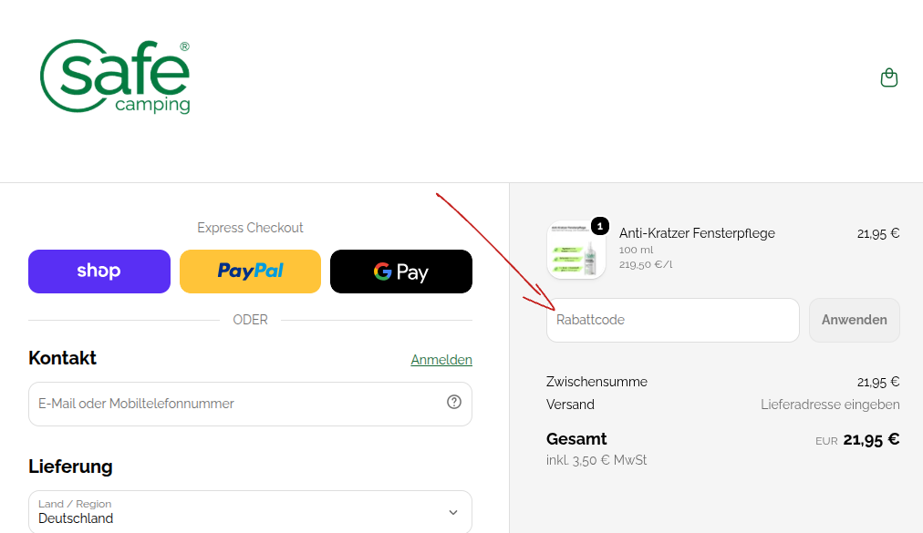Gutscheincode einlösen