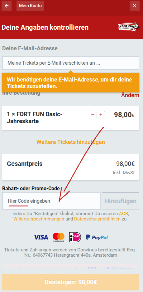 Rabattcode eingeben