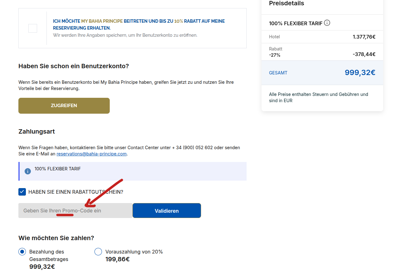 Vida Hotels und Resorts Rabattcode einlösen