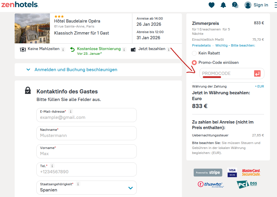 zenhotels Gutschein einlösen
