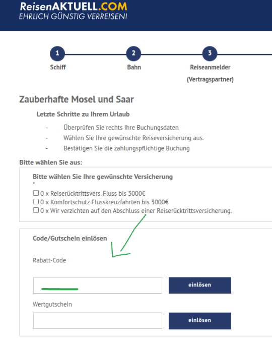 Gutscheincode bei Reiseaktuell einlösen