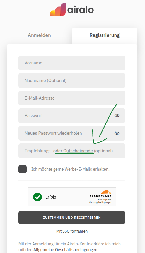 Wie löst man einen Gutscheincode bei airalo.
