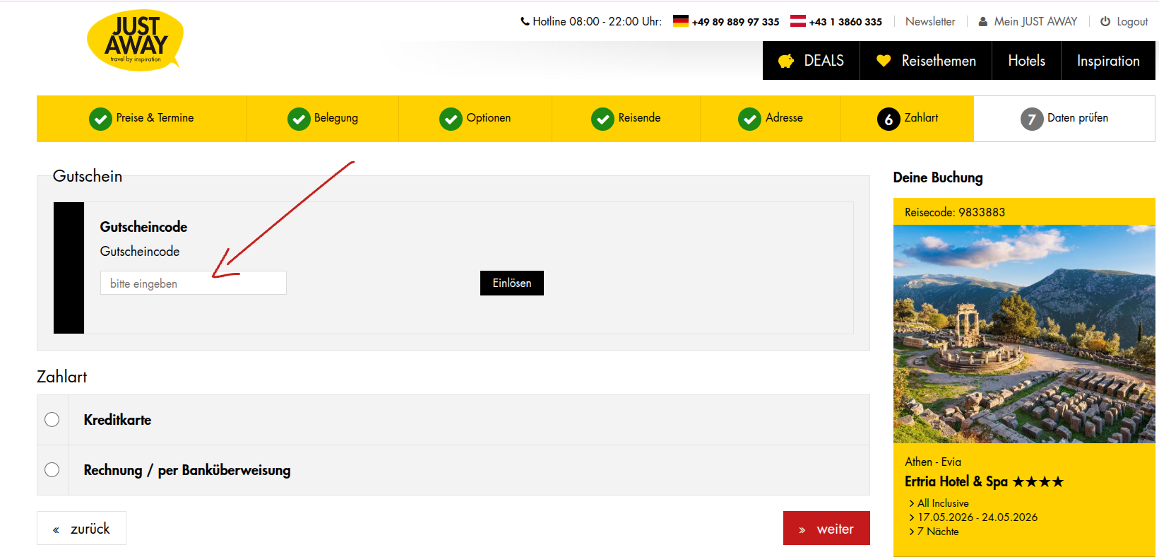Gutscheincode einlösen