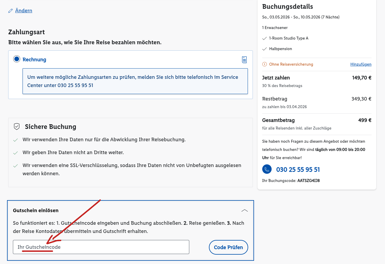 Gutschein bei Lidl Reisen einlösen