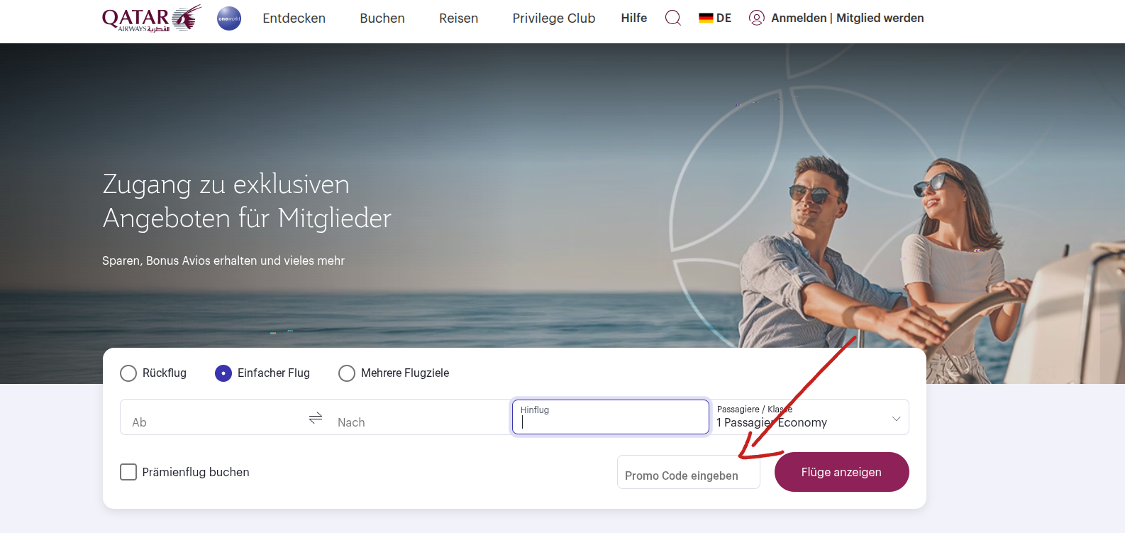 Promocode eingeben