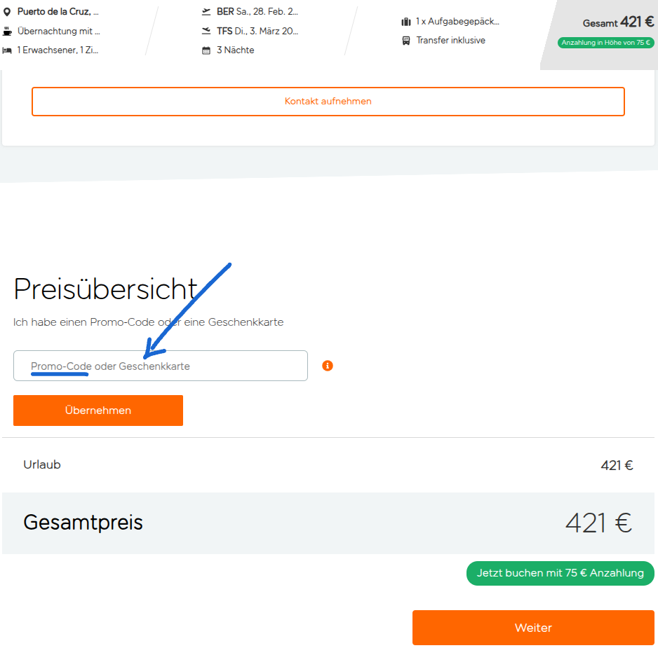 Rabattcode bei easyjet Holidays eingeben