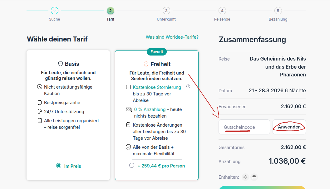Rabattcode bei worldee einlösen