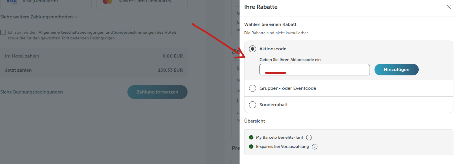 Barcelo Aktionscode verwenden