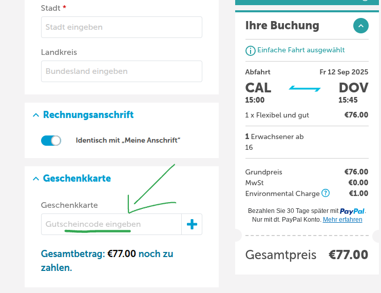 Geschenkgutschein bei P&O Ferries einlösen