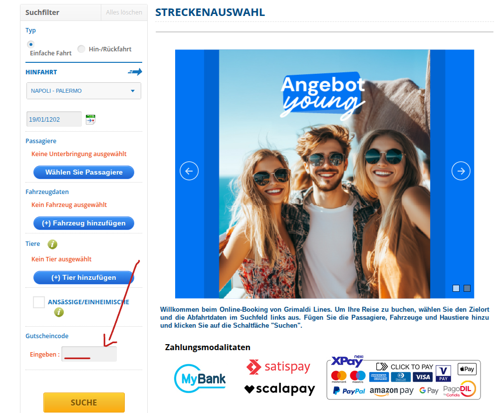 Rabattcode bei grimaldi lines einlösen