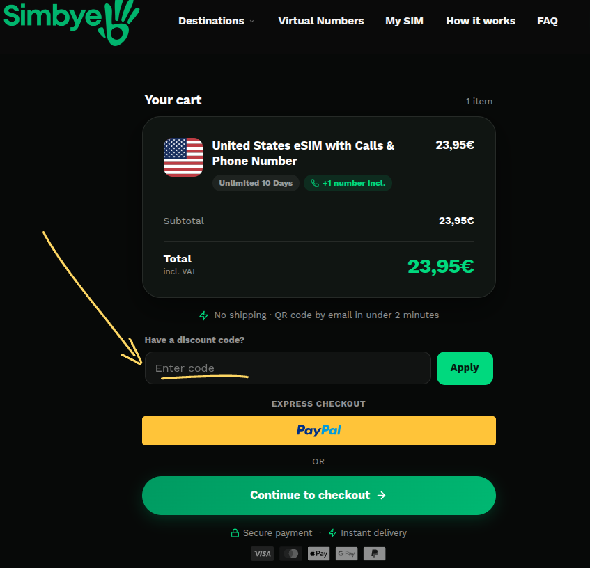 Rabattcode bei simbye einlösen