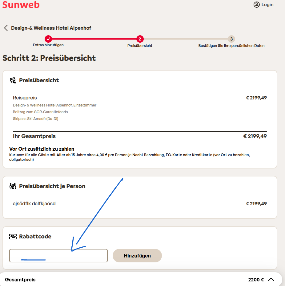 Sunweb Rabattcode einlösen