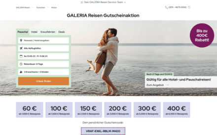 400 Euro Galeria Reisen Gutscheiun exklusiv von Urlaubs-Gutscheine.de